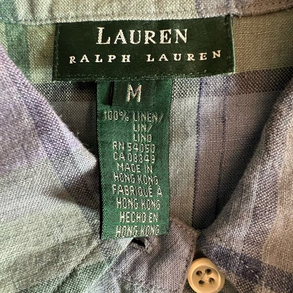 Vintage Ralph Lauren plaid linen button down shirt purple blue Size Medium - Picture 4 of 4